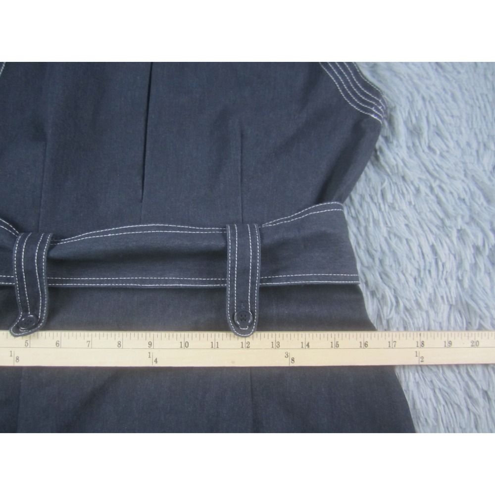 Sandra Darren Womens 10 Blue Denim-Look Sleeveless Belted Shirt Dress - Picture 9 of 10
